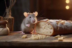 Un rat mangeant du pain