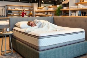 Essayer un matelas dans le magasin