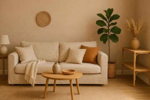 Peinture murale à la chaux beige intérieure