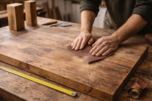 Ponçage du plateau d'une table en bois