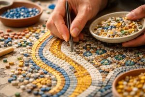 Pose manuelle de carreaux de mosaïque