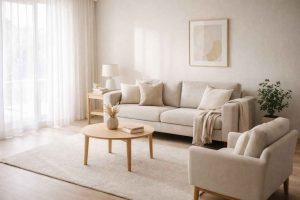 Salon minimaliste aux couleurs neutres