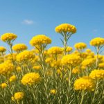 Un champ de fleurs immortelles jaunes éclatantes sous un ciel bleu ensoleillé
