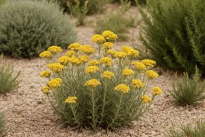 Fleurs immortelles poussant sur un sol aride