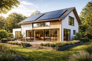 Maison neuve moderne avec panneaux solaires