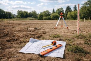 Terrain destiné à la construction d'une maison avec plans d'architecte