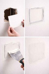 Technique de réparation d'un gros trou dans une plaque de plâtre avec patch et enduit de rebouchage