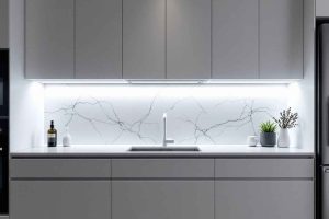 Éclairage fonctionnel : bandes LED sous meuble pour un plan de travail parfaitement éclairé dans une cuisine moderne