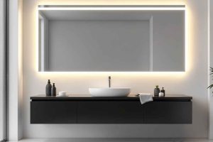 Éclairage tendance 2026 : miroir avec éclairage LED intégré pour une salle de bain moderne et fonctionnelle