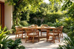 Inspiration pour un salon de jardin haut de gamme en teck : élégance et durabilité pour un espace extérieur intemporel