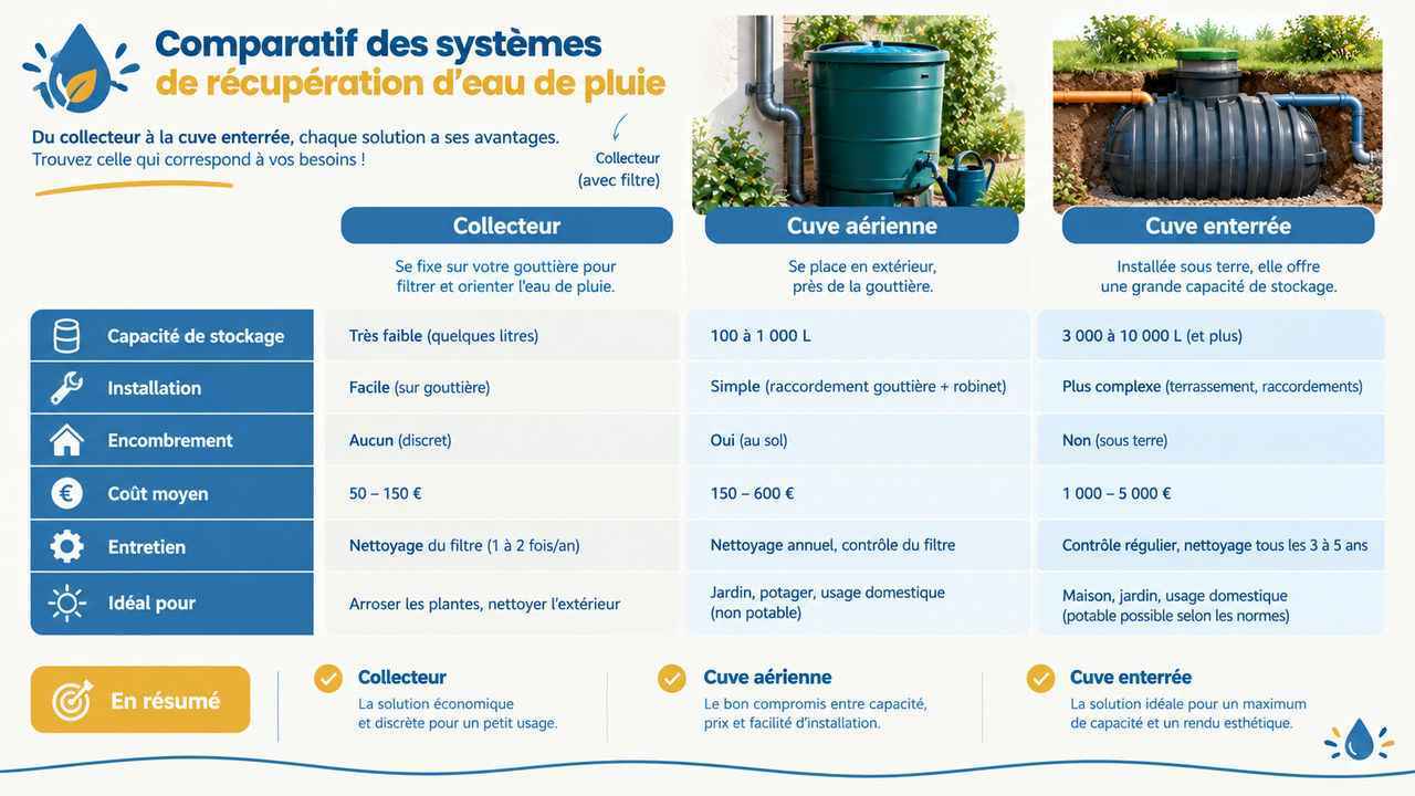 Comparatif des systèmes de récupération d'eau de pluie pour aider à choisir le meilleur équipement